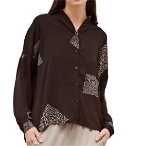 GRADE & GATHER Geo Satin Shirt Women S Black Oversized Office Boho Whimsygoth